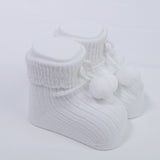 Calzino Scarpetta In Caldo Cotone Costine Con Pompon Neonati CARLOMAGNO 2839 - CARLOMAGNO - LuxuryKids