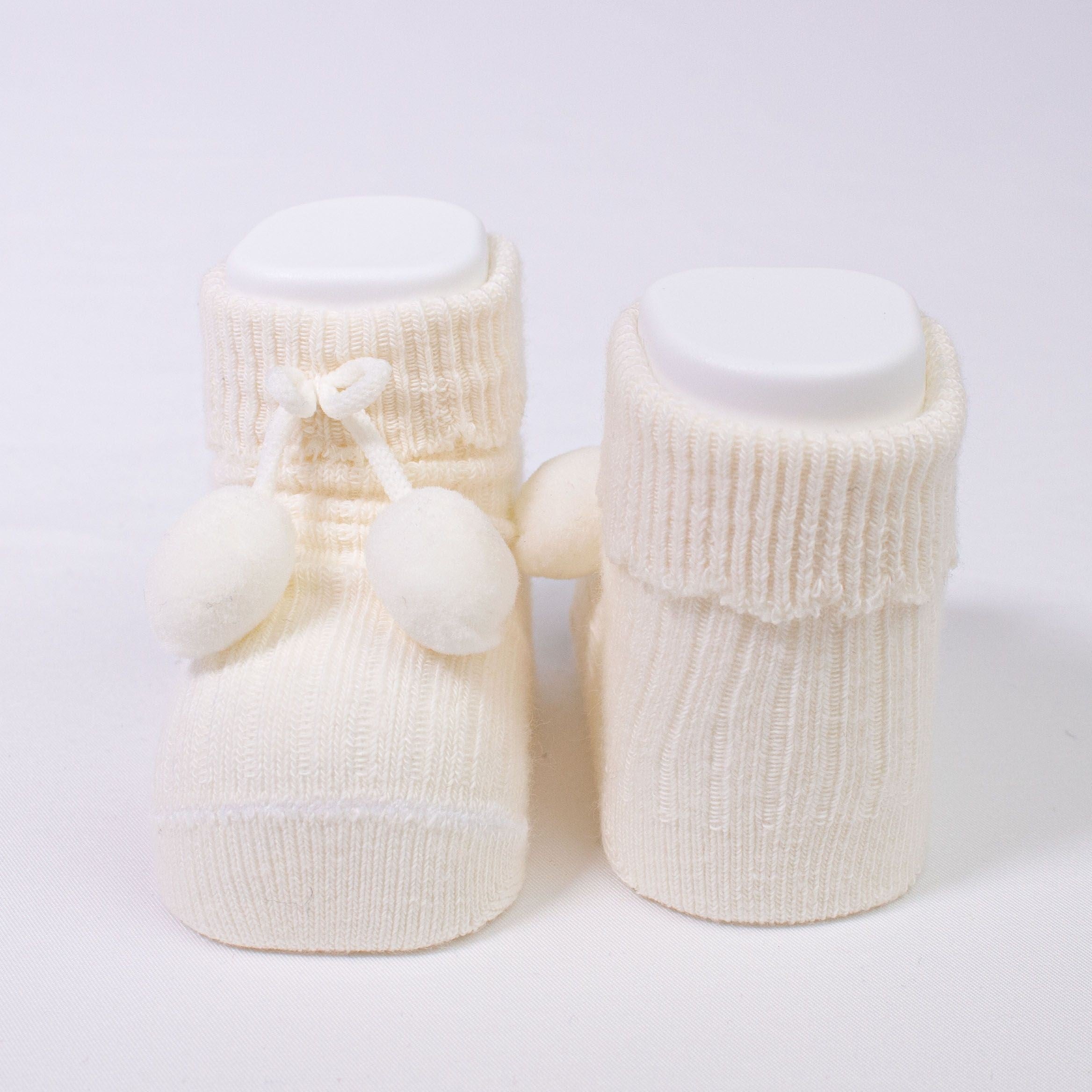 Calzino Scarpetta In Caldo Cotone Costine Con Pompon Neonati CARLOMAGNO 2839 - CARLOMAGNO - LuxuryKids