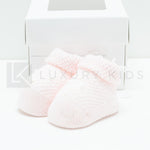 Calzino Scarpetta In Pura Lana 100% Ricamate A Mano Rosa Neonata Primodi' Bebe' 107.10 - PRIMODI' BEBE' - LuxuryKids