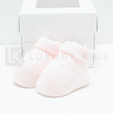 Calzino Scarpetta In Pura Lana 100% Ricamate A Mano Rosa Neonata Primodi' Bebe' 107.10 - PRIMODI' BEBE' - LuxuryKids