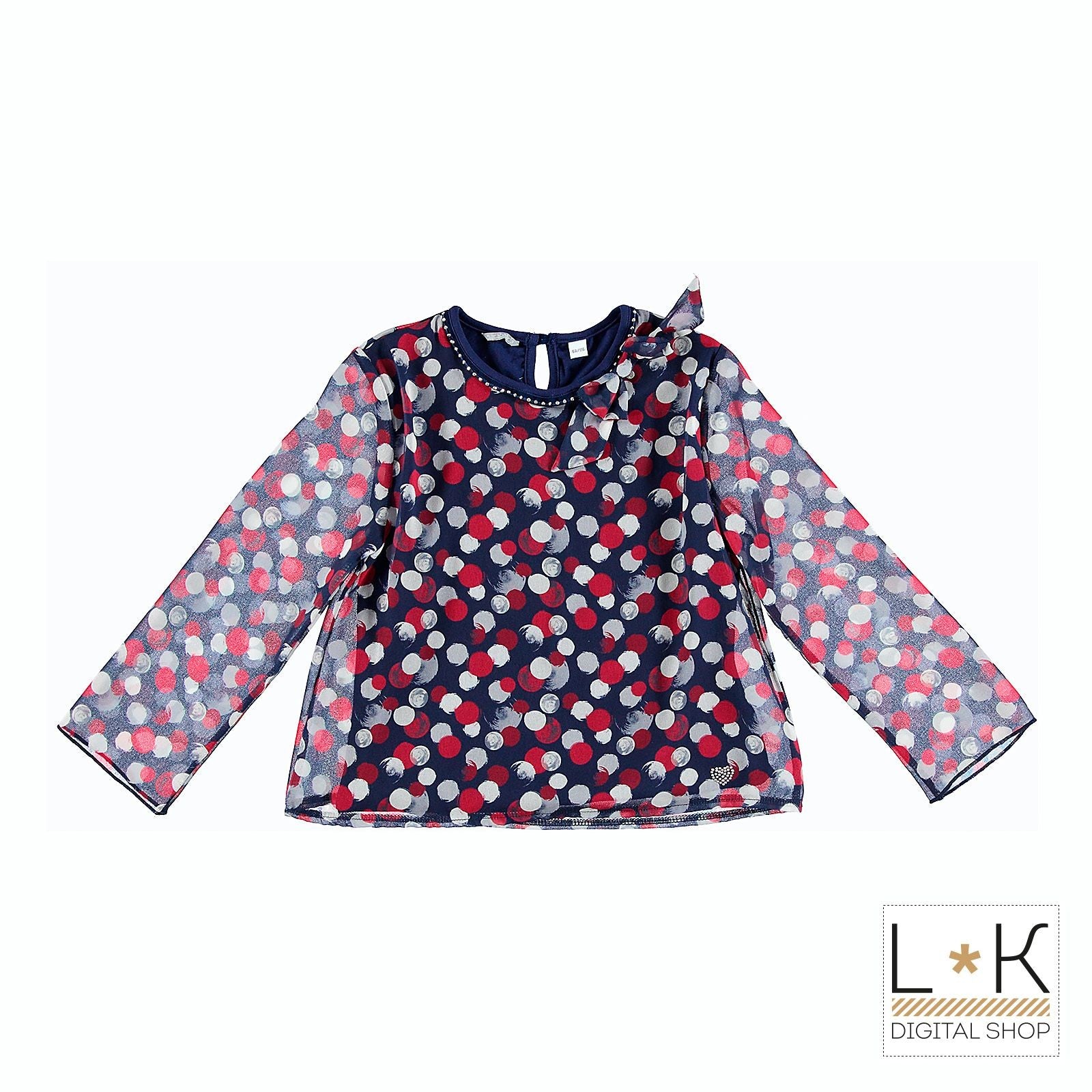 Camicia a Pois Bambina Blu-Rosso Sarabanda R473 - SARABANDA - LuxuryKids