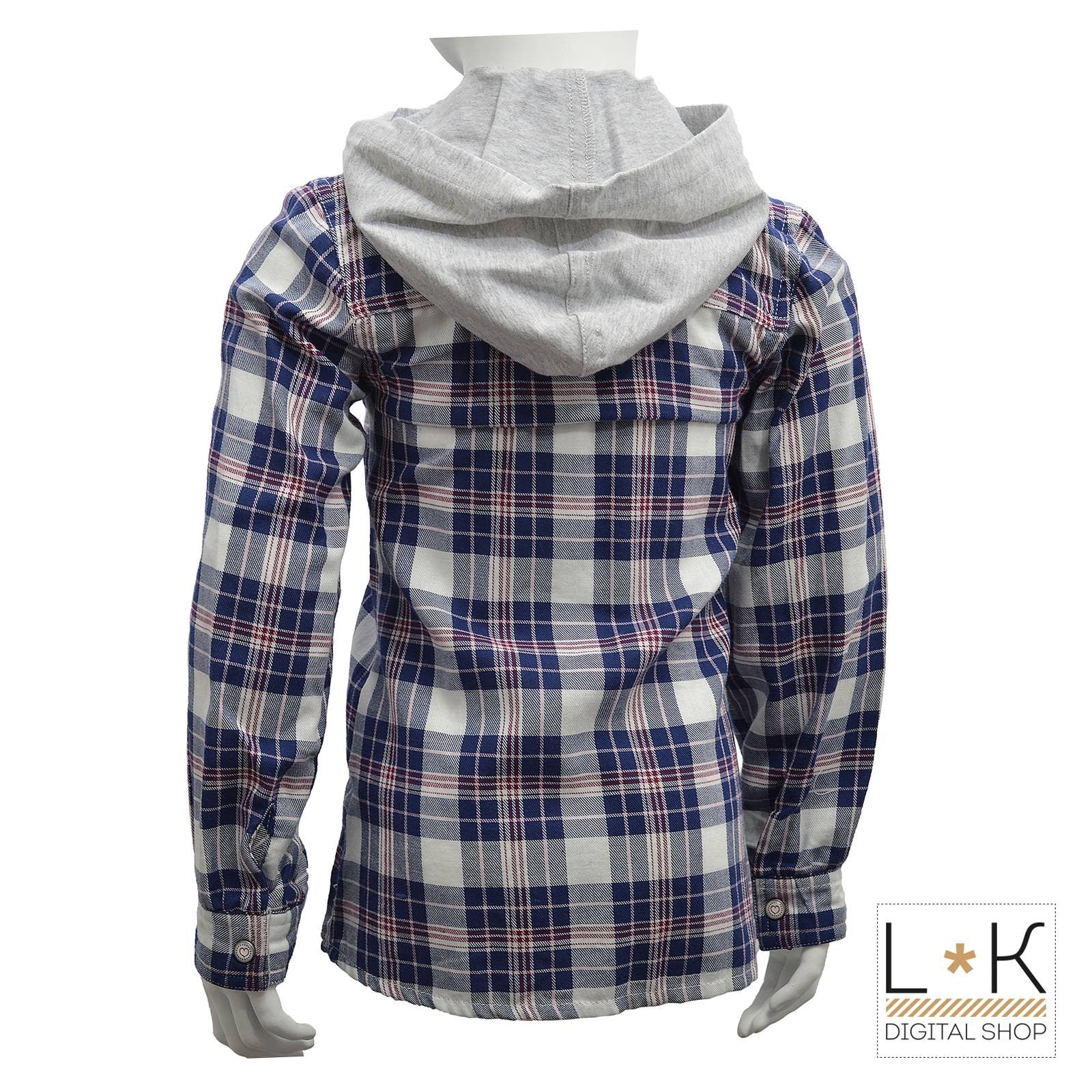 Camicia a Quadretti con Cappuccio Blu-Bianco-Rosa Bambina Sarabanda F470 - SARABANDA - LuxuryKids