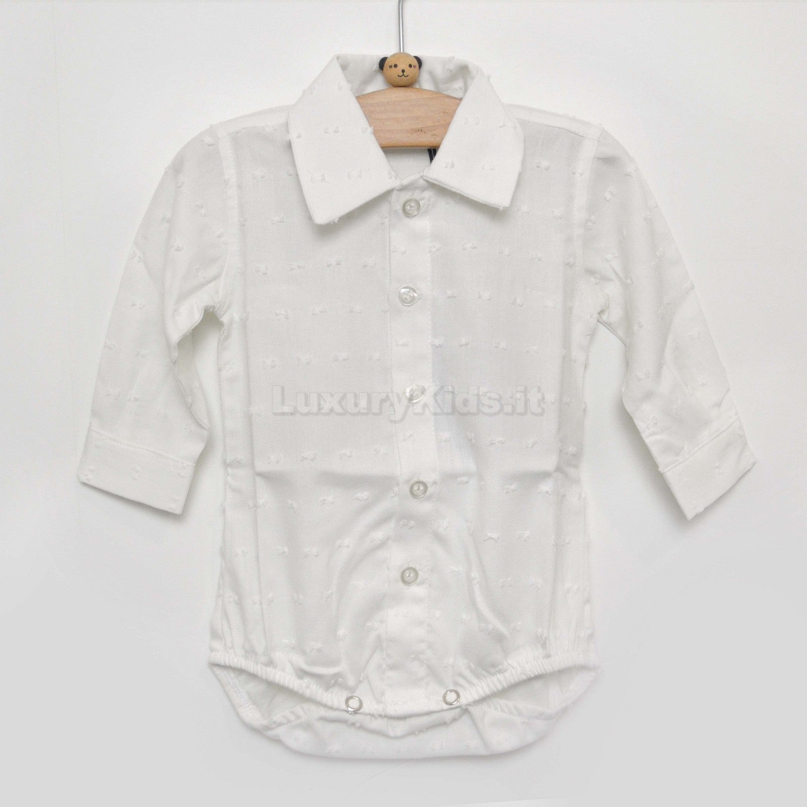 Camicia Body in Caldo Cotone Bianco con Micro Ricami Per Neonato Manuell & Frank MF3020I - MANUELL&FRANK - LuxuryKids