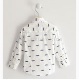 Camicia Classica In Cotone Con Microfantasia Macchinine Bianca Bambino Sarabanda J113 - SARABANDA - LuxuryKids