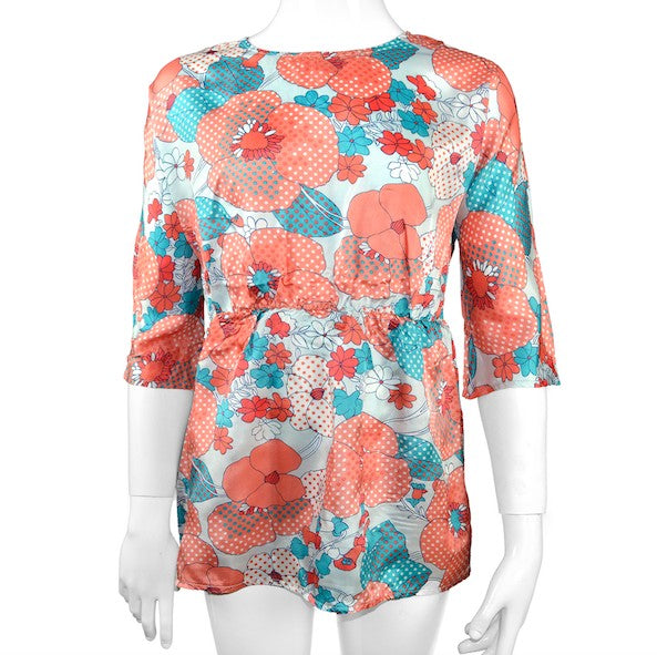 Camicia con Stampa di Fiori Bambina Rosa Pesca-Celeste Take Two A00372 - TAKE TWO - LuxuryKids