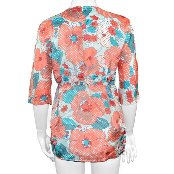 Camicia con Stampa di Fiori Bambina Rosa Pesca-Celeste Take Two A00372 - TAKE TWO - LuxuryKids