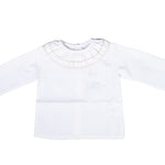 Camicia In Caldo Cotone Con Collo Volant Ricamato Panna Neonata A&J 464S - A&J - LuxuryKids