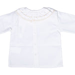 Camicia In Caldo Cotone Con Collo Volant Ricamato Panna Neonata A&J 464S - A&J - LuxuryKids