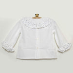 Camicia in Caldo Cotone Manica Lunga con Colletto Rouches Bianco-Blu Neonata A&J 273BL - A&J - LuxuryKids