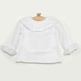 Camicia in Caldo Cotone Manica Lunga con Colletto Rouches Bianco-Blu Neonata A&J 273BL - A&J - LuxuryKids