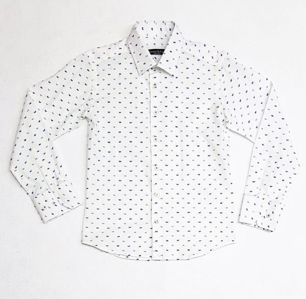 Camicia In Cotone Bianca Fantasia Plumetis Azzurra Bambino Manuell & Frank MF3104BR - MANUELL&FRANK - LuxuryKids