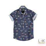 Camicia in Cotone con stampa Blu Bambino Sarabanda S624 - SARABANDA - LuxuryKids
