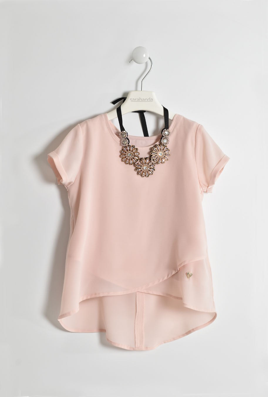 Camicia In Misto Seta Con Canotta E Collana Rosa Bambina Sarabanda W420 - SARABANDA - LuxuryKids