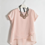 Camicia In Misto Seta Con Canotta E Collana Rosa Bambina Sarabanda W420 - SARABANDA - LuxuryKids