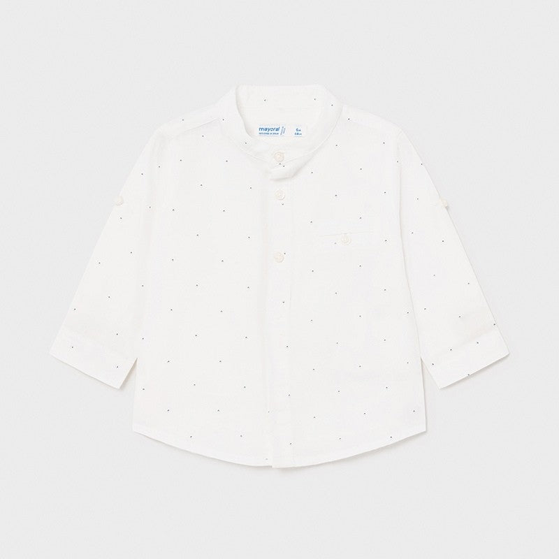 Camicia Manica Lunga In Lino Bianca Con Microfantasia Neonato MAYORAL 1119 - MAYORAL - LuxuryKids