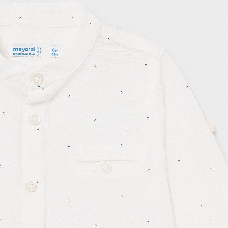 Camicia Manica Lunga In Lino Bianca Con Microfantasia Neonato MAYORAL 1119 - MAYORAL - LuxuryKids
