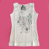 Canotta in Cotone Bianco con Stampa e Pizzo Bambina Sarabanda E658 - SARABANDA - LuxuryKids