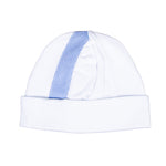 Cappellino Nascita In Cotone In Tinta Unita Bianco Con Fascia Azzurra Neonato LA SARTORIA DEI PICCOLI LK207 - LA SARTORIA DEI PICCOLI - LuxuryKids
