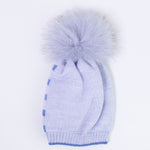 Cappellino In Pura Lana 100% Con Pon Pom In Volpe Azzurro Neonato Primodi' Bebe' 900.19 - PRIMODI' BEBE' - LuxuryKids