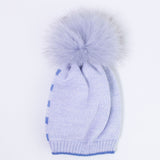 Cappellino In Pura Lana 100% Con Pon Pom In Volpe Azzurro Neonato Primodi' Bebe' 900.19 - PRIMODI' BEBE' - LuxuryKids