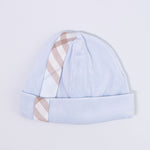 Cappello In Ciniglia Azzurro Con Fascia A Quadroni Neonato LA SARTORIA DEI PICCOLI LK356 - LA SARTORIA DEI PICCOLI - LuxuryKids