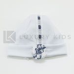 Cappello In Cotone Bianco Con Inserti In Denim Neonata LA SARTORIA DEI PICCOLI LK757 - LA SARTORIA DEI PICCOLI - LuxuryKids