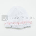 Cappello In Cotone Bianco Con Rouche Rosa Neonata LA SARTORIA DEI PICCOLI LK760 - LA SARTORIA DEI PICCOLI - LuxuryKids