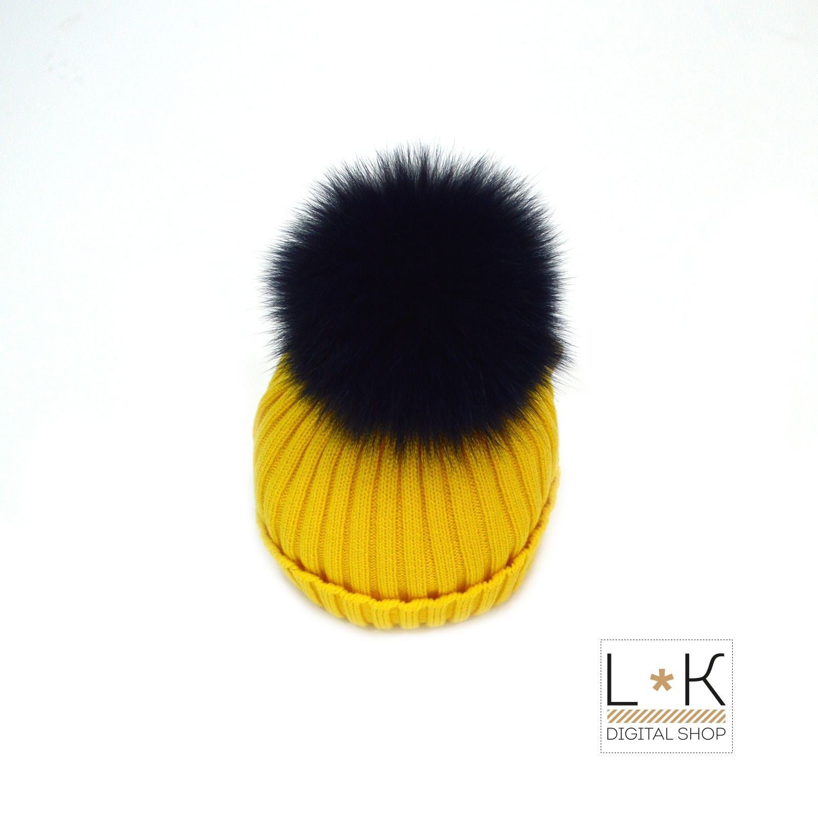 Cappello in Lana a Coste con Pon-Pon in Volpe Giallo-Blu Unisex Creazioni Luana 5217G - CREAZIONI LUANA - LuxuryKids