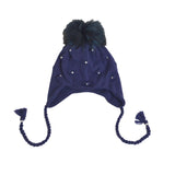 Cappello In Lana Con pon pon Swarovsky Blu 50-52 Bambina Barbaras KS09 - BARBARAS - LuxuryKids