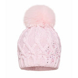 Cappello In Lana Rosa in Tinta Unita con Pon-Pon e Perline Per Neonata Barbaras WO20R - BARBARAS - LuxuryKids