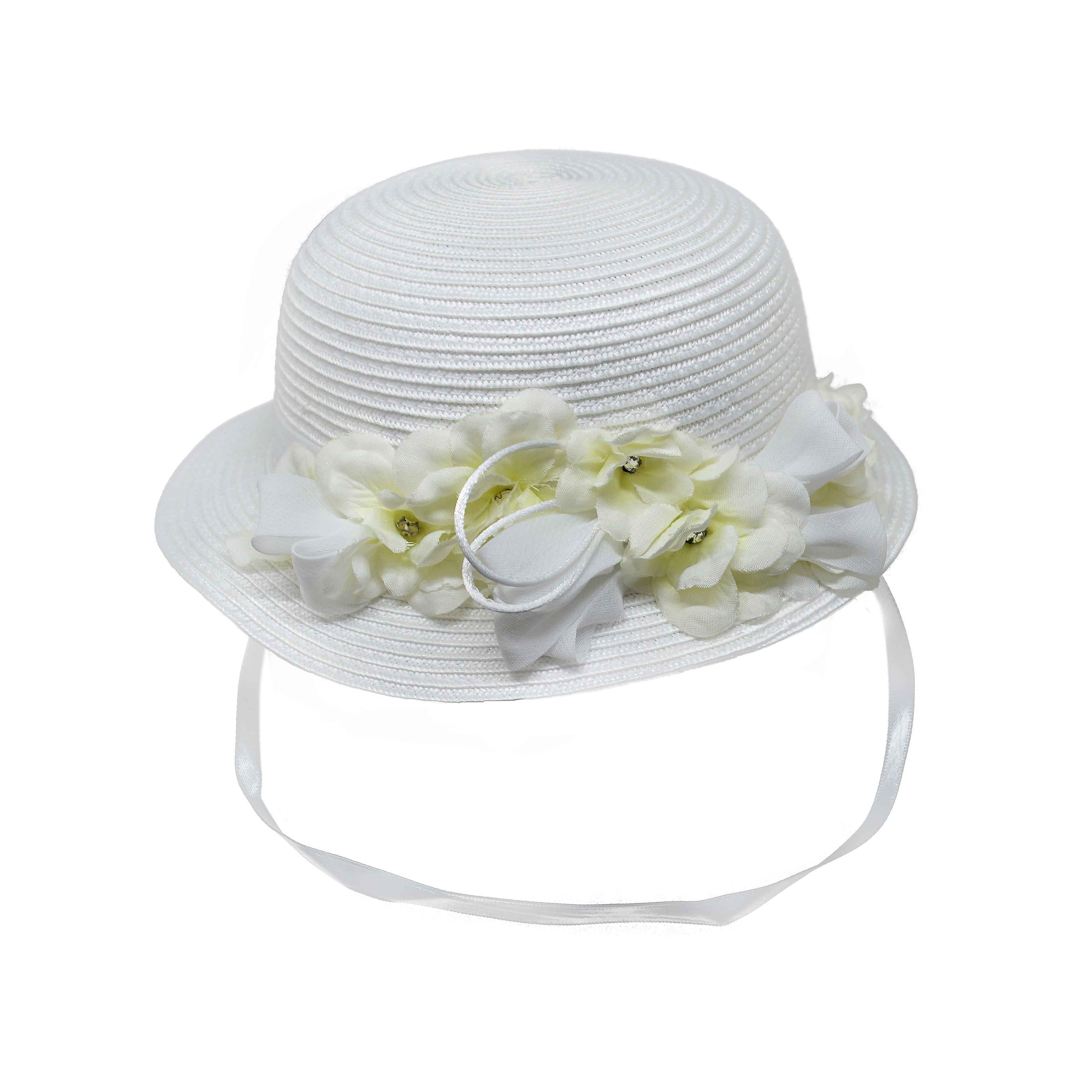 Cappello In Rafia Bianco Con Fiori Neonata Il Trenino CAP04 - IL TRENINO - LuxuryKids