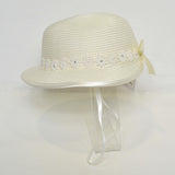 Cappello In Rafia Panna Con Fiori In Macrame' E Fiocco Retrostante Neonata Il Trenino CAP02 - IL TRENINO - LuxuryKids