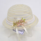 Cappello In Rafia Panna Con Fiori Retrostanti Neonata Il Trenino 6784 - IL TRENINO - LuxuryKids