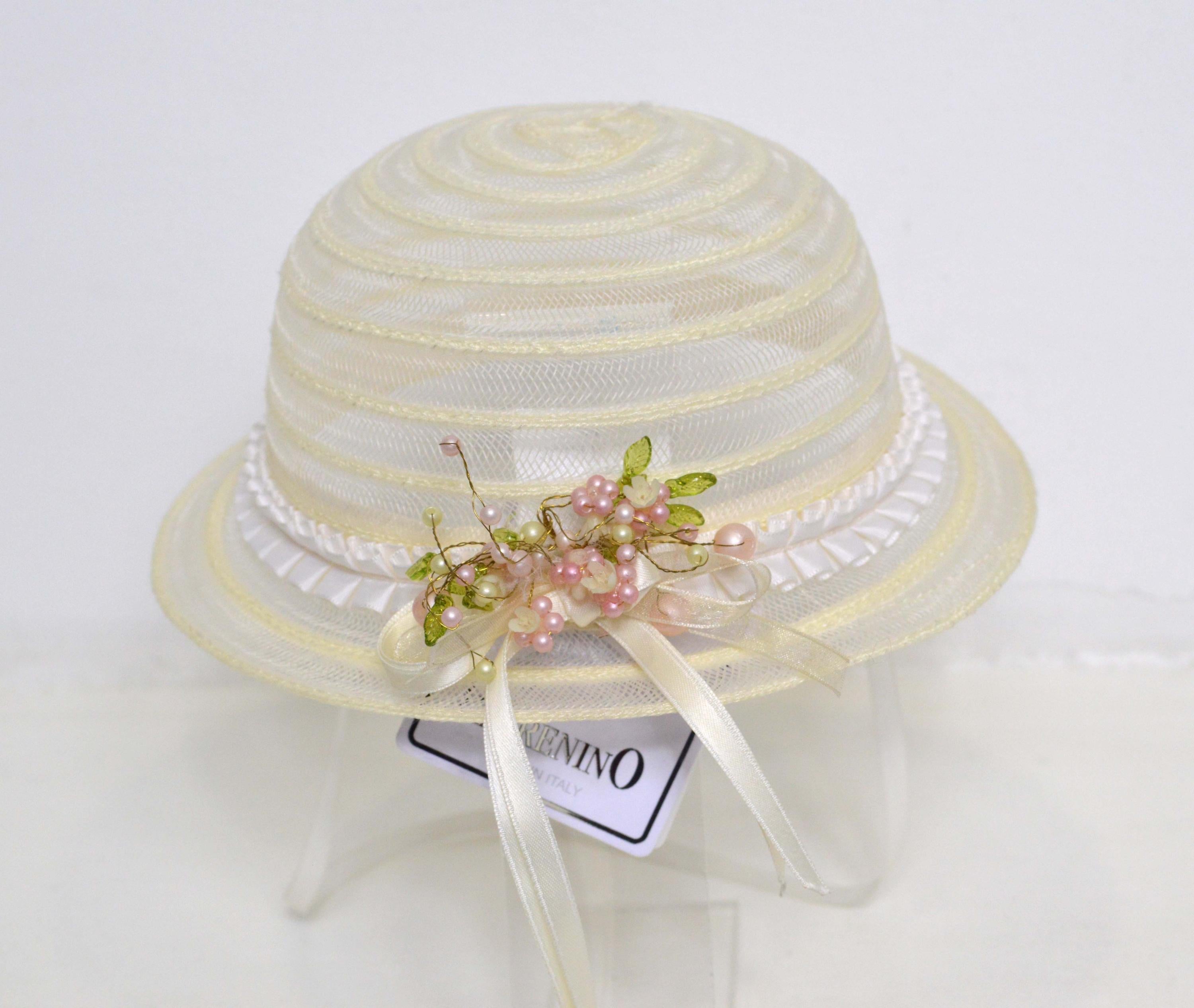 Cappello In Rafia Panna Con Fiori Retrostanti Neonata Il Trenino 6784 - IL TRENINO - LuxuryKids