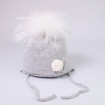 Cappello Lana Cashmere Con Pompon Fiorellini Grigio Neonata Jamiks JZD069 - JAMIKS - LuxuryKids