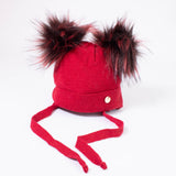 Cappello Misto Con Pom Pon Laterali Lana Rosso Neonata JAMIKS JZD229 - JAMIKS - LuxuryKids