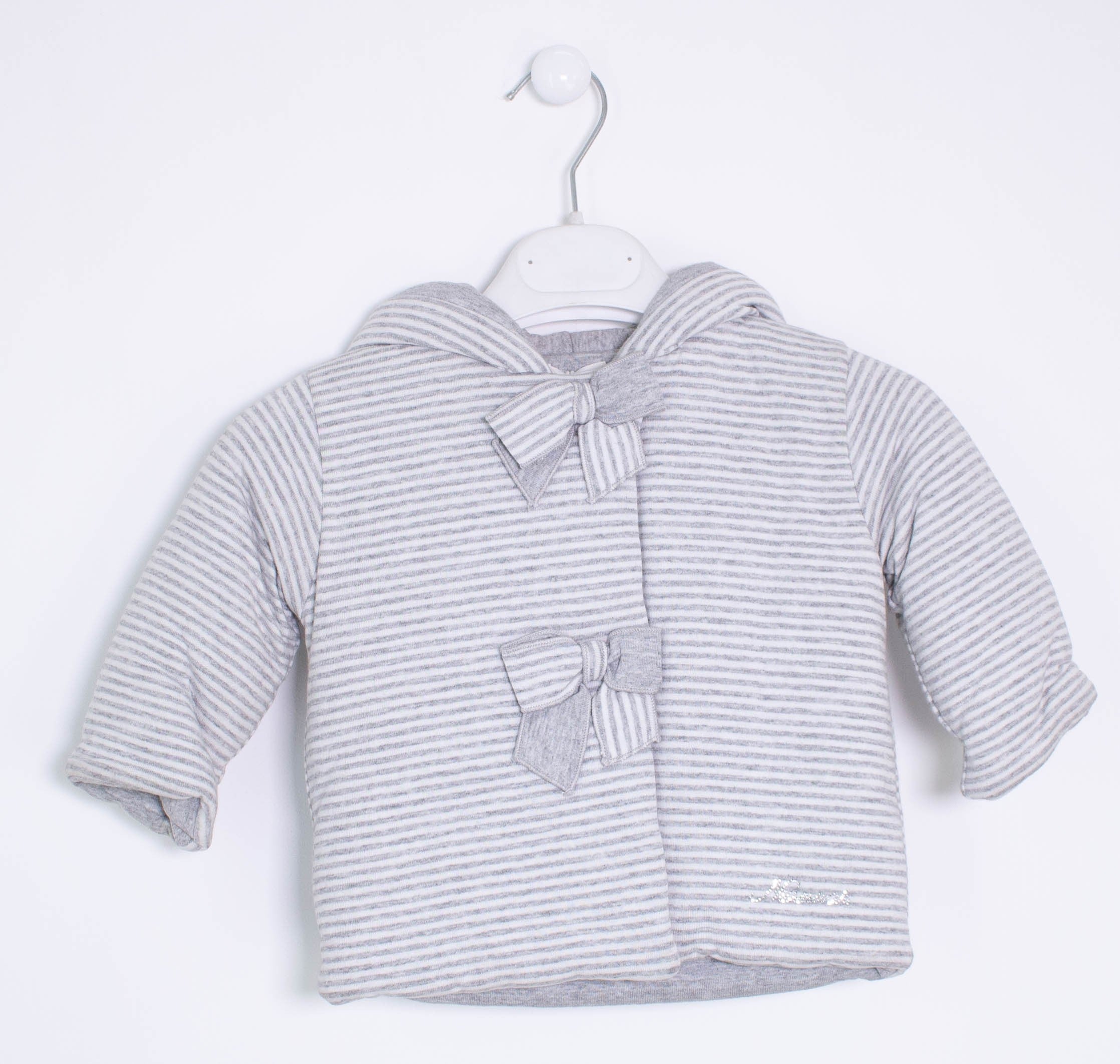 Cappottino con Cappuccio a Righe Grigio-Bianco Neonata Ninnaoh I1583 - NINNAOH - LuxuryKids