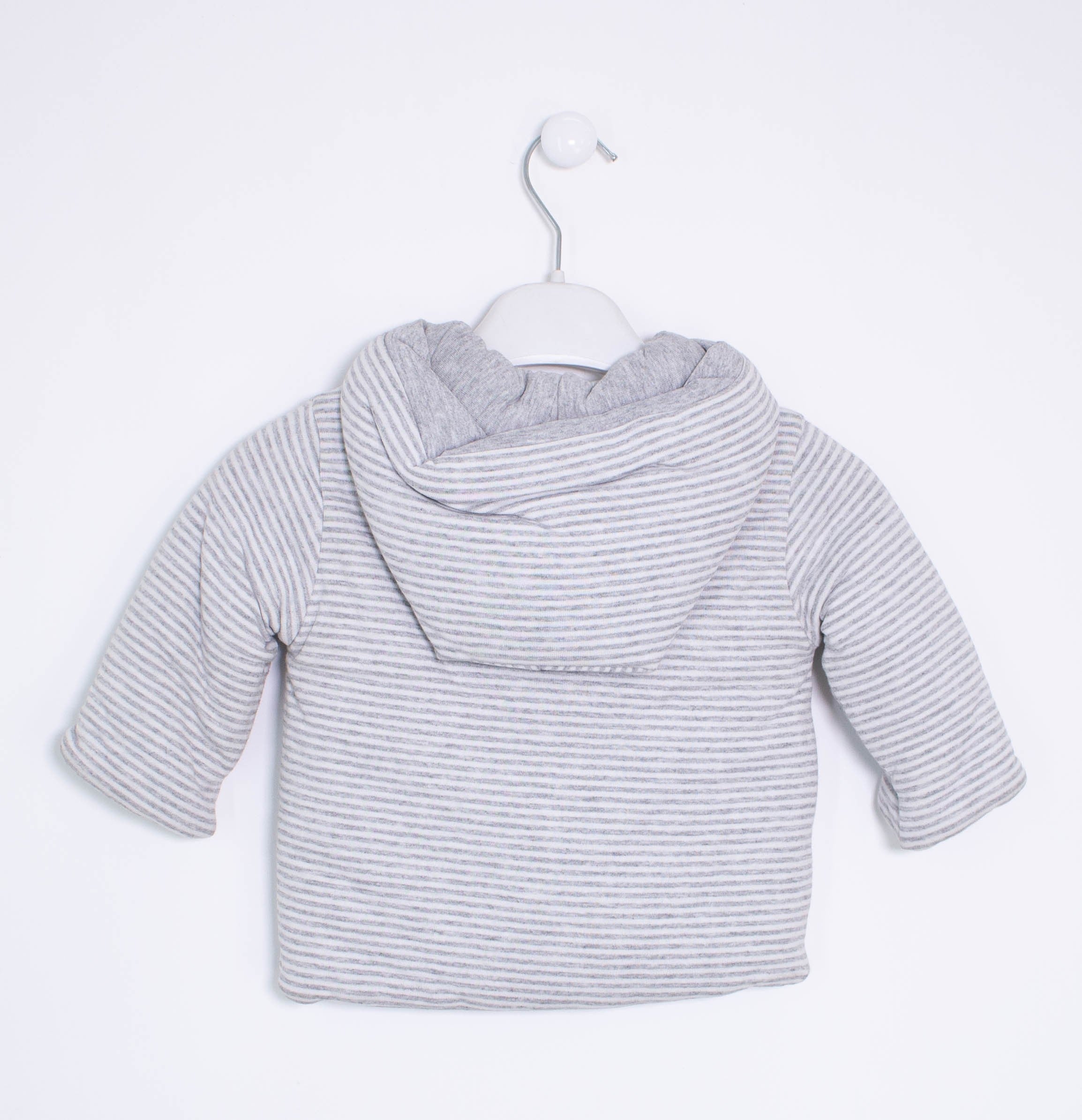 Cappottino con Cappuccio a Righe Grigio-Bianco Neonata Ninnaoh I1583 - NINNAOH - LuxuryKids