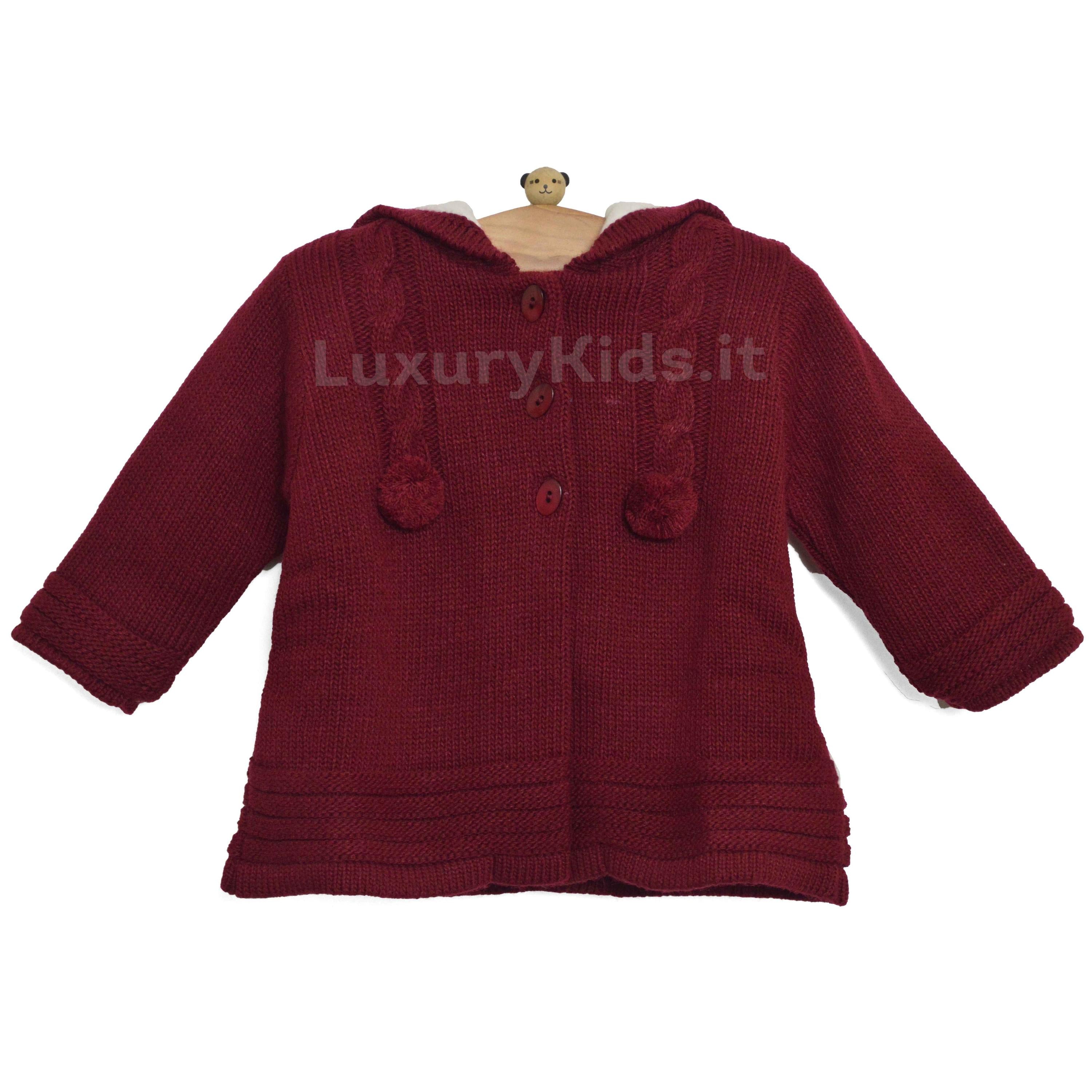 Cappottino con Cappuccio Bordeaux Neonato A&J 252BX-00 - A&J - LuxuryKids