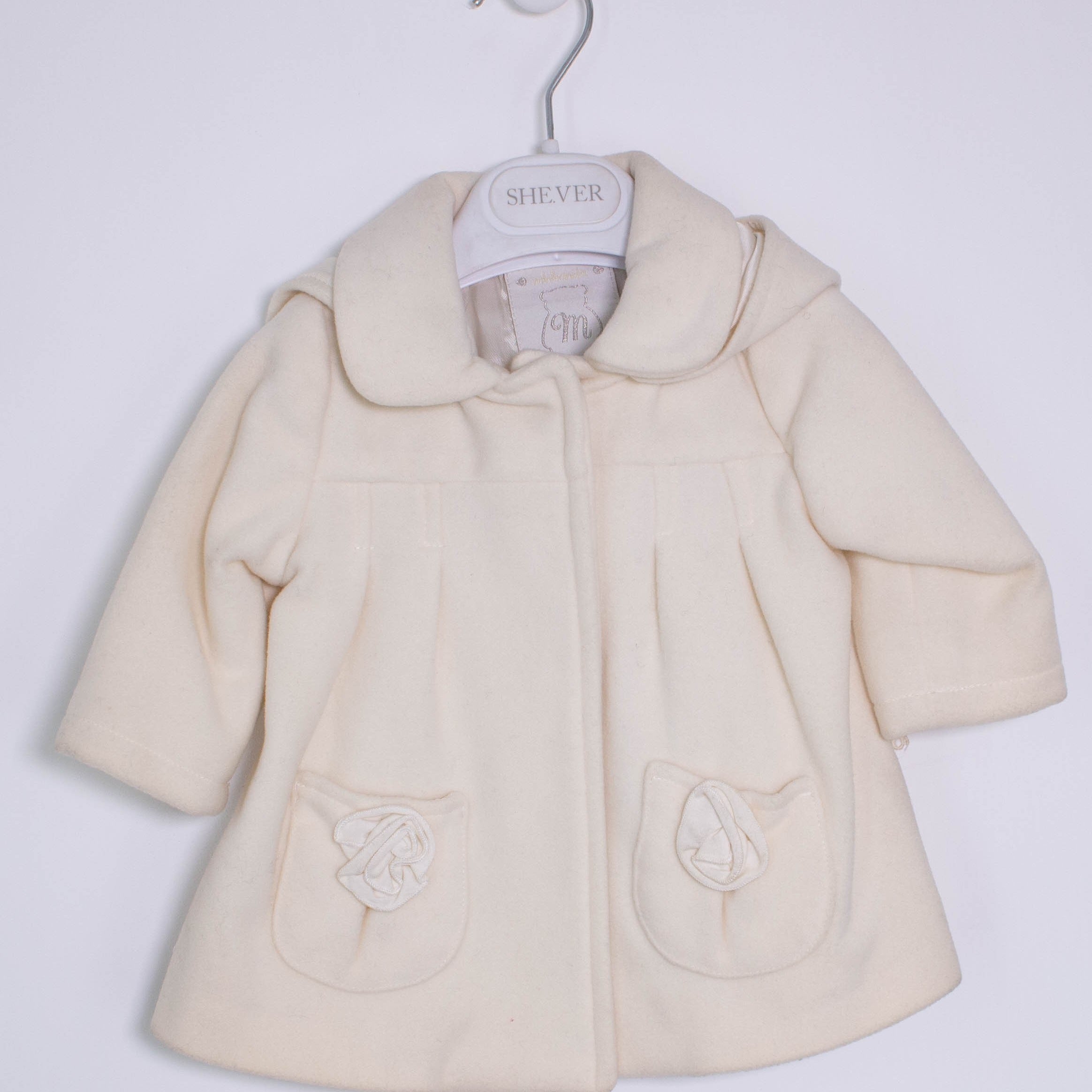 Cappotto in Panno con Cappuccio Panna Neonata Minibanda F693 - MINIBANDA - LuxuryKids