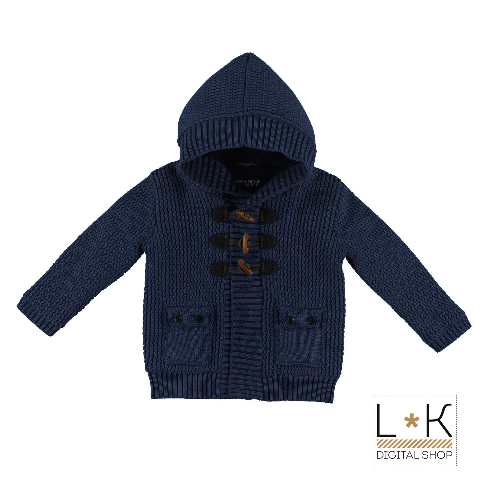 Cardigan con Cappuccio in Misto Lana con Alamari Bambino Blu Sarabanda L105 - SARABANDA - LuxuryKids