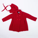 Cardigan Doppio Petto Caldo Cotone Svasato con Cuffietta Rosso Neonata SARDON MA255 - SARDON - LuxuryKids