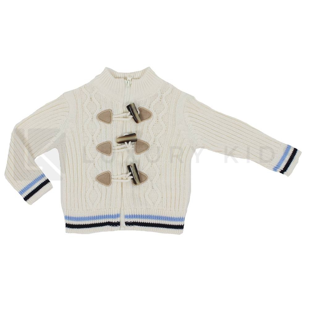 Cardigan In Filo Di Cotone Con Zip E Alamari Panna Bambino Dr Kid DK501 - DR.KID - LuxuryKids