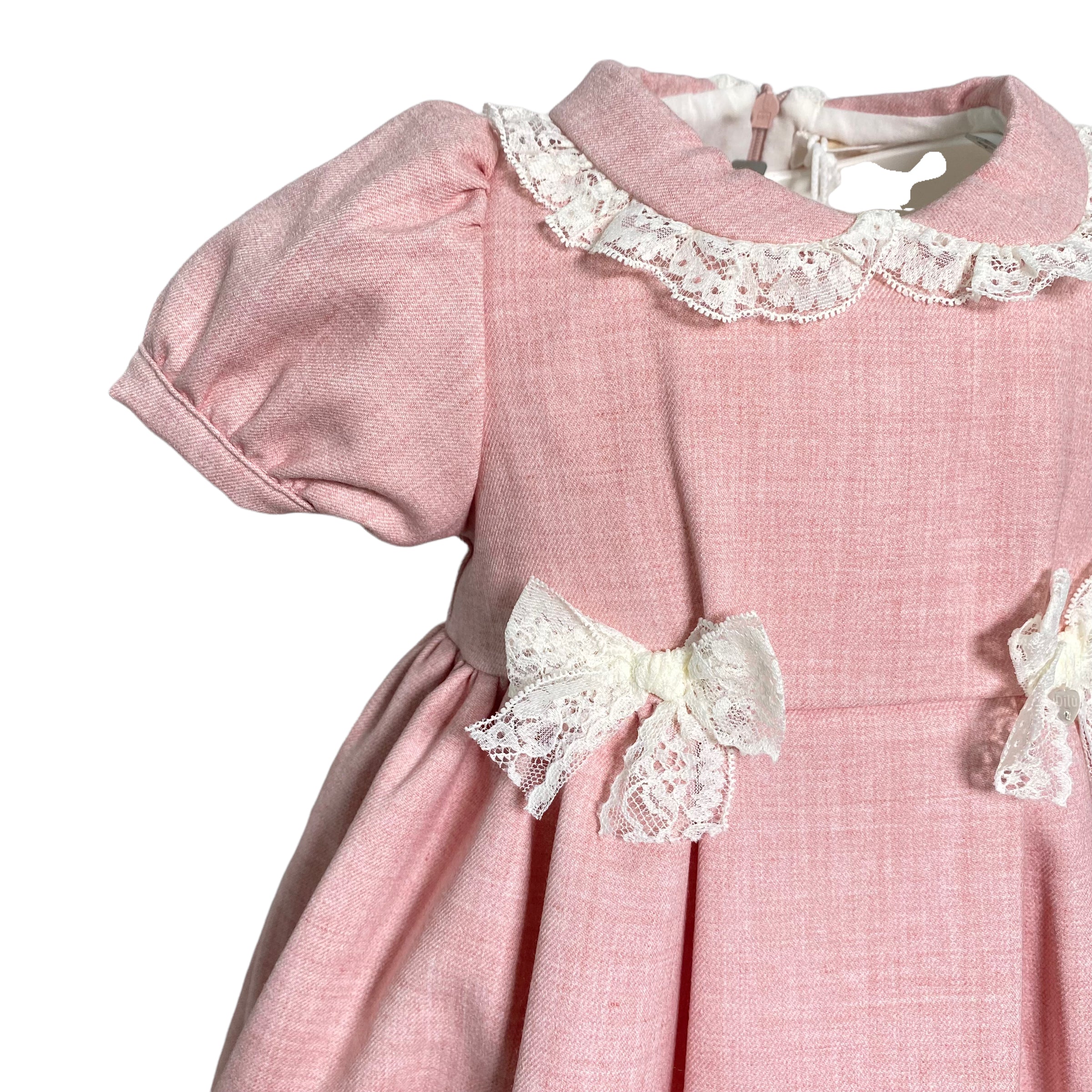 Abito Mezza Manica In Caldo Cotone Rosa Con Pizzo Neonata NINNAOH I2241 - NINNAOH - LuxuryKids
