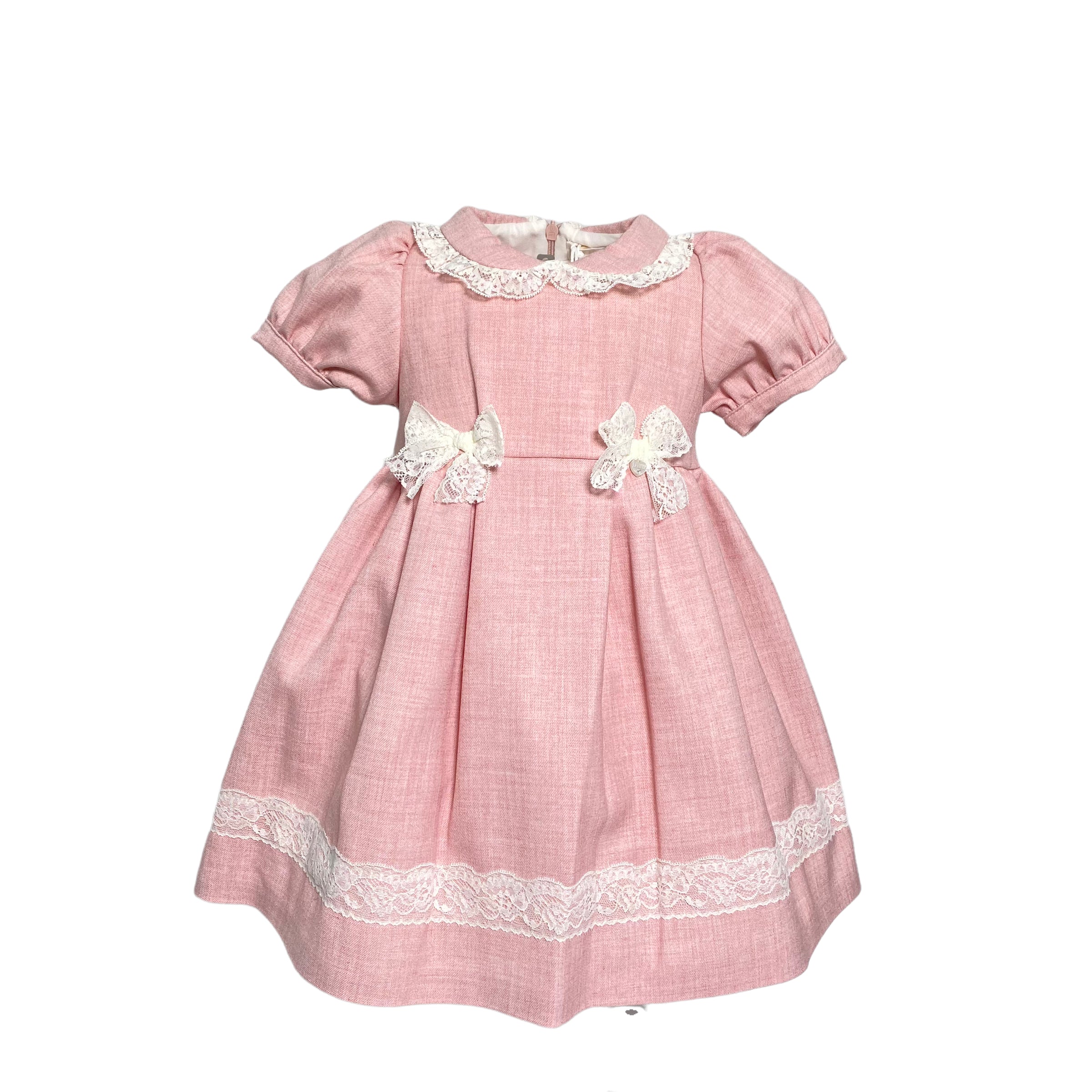 Abito Mezza Manica In Caldo Cotone Rosa Con Pizzo Neonata NINNAOH I2241 - NINNAOH - LuxuryKids