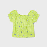 Blusa Manica Corta Con Ricami In Cotone Bambina MAYORAL 3139 - MAYORAL - Luxury Kids