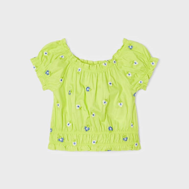 Blusa Manica Corta Con Ricami In Cotone Bambina MAYORAL 3139 - MAYORAL - Luxury Kids