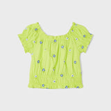 Blusa Manica Corta Con Ricami In Cotone Bambina MAYORAL 3139 - MAYORAL - Luxury Kids