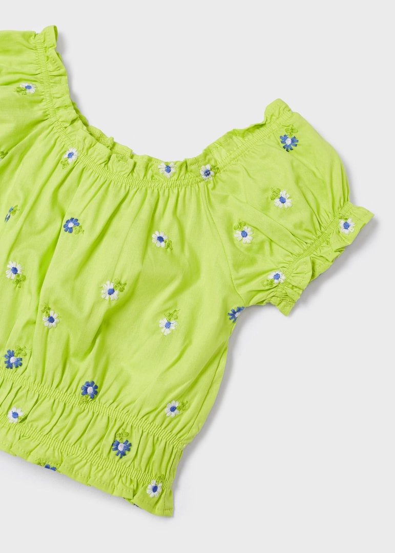 Blusa Manica Corta Con Ricami In Cotone Bambina MAYORAL 3139 - MAYORAL - Luxury Kids