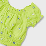 Blusa Manica Corta Con Ricami In Cotone Bambina MAYORAL 3139 - MAYORAL - Luxury Kids